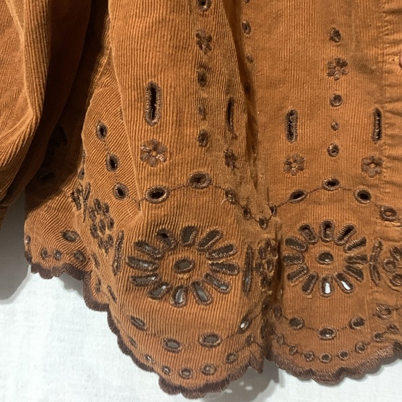 Madewell Boho Eyelet Detail Light Brown Corduory Top - Picture 4 of 6
